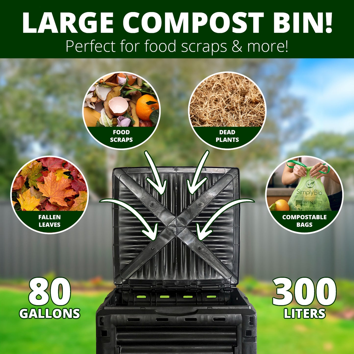 80-Gallon Large Lightweight BPA-Free Outdoor Compost Bin