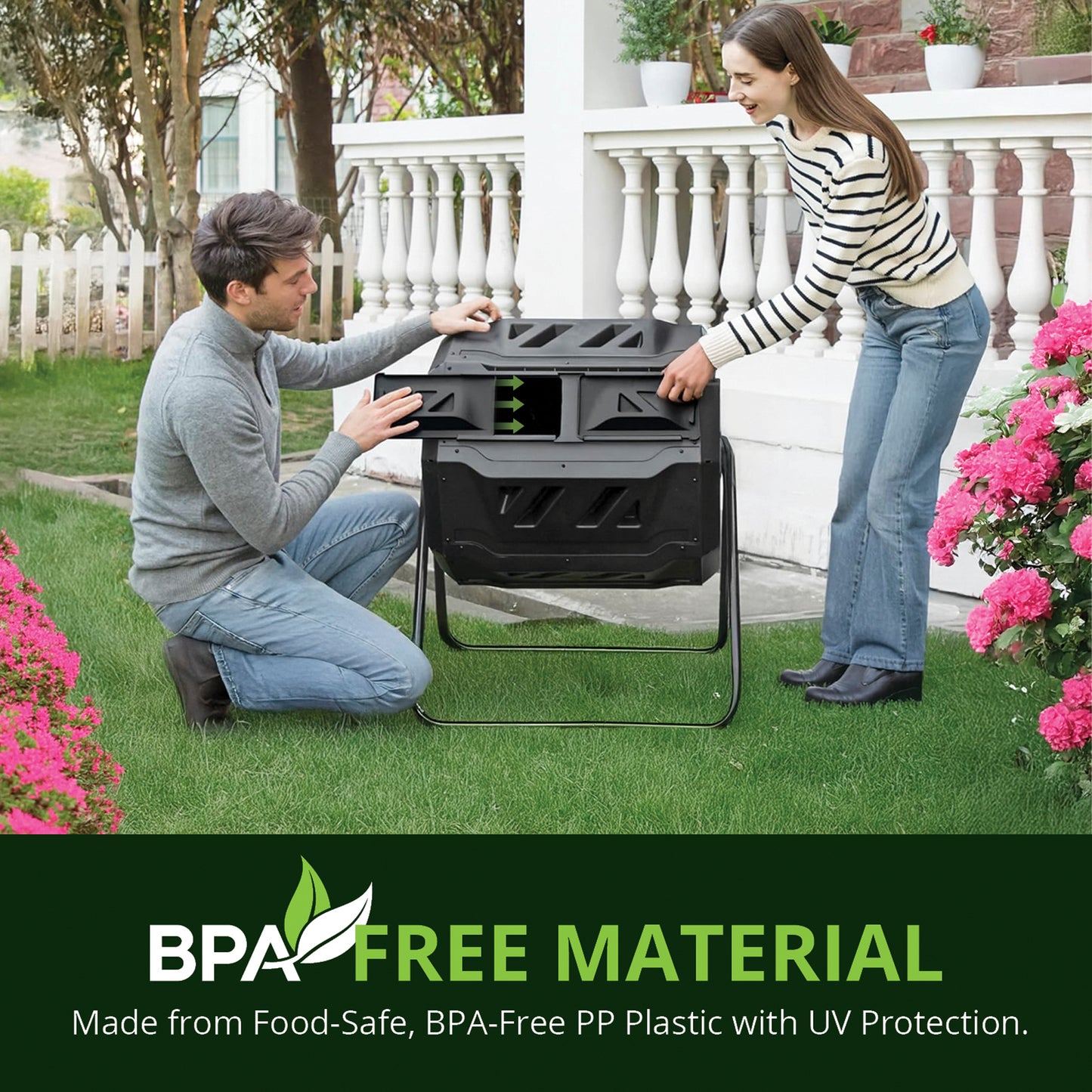 43 Gallon Outdoor 2-Chamber Compost Tumbler Bin – BPA-Free