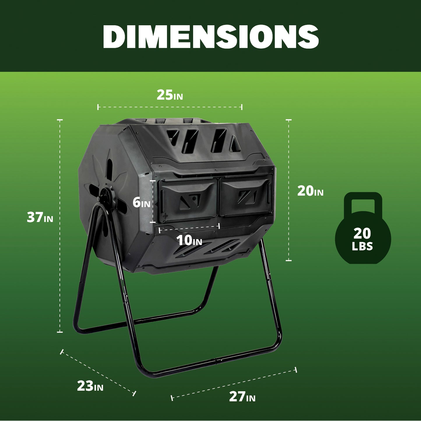 43 Gallon Outdoor 2-Chamber Compost Tumbler Bin – BPA-Free